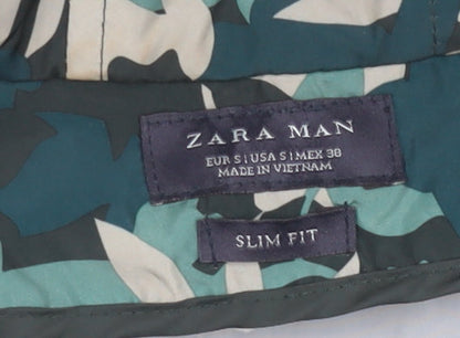 Zara Man Green Camouflage Hooded Slim Fit Windbreaker Jacket S