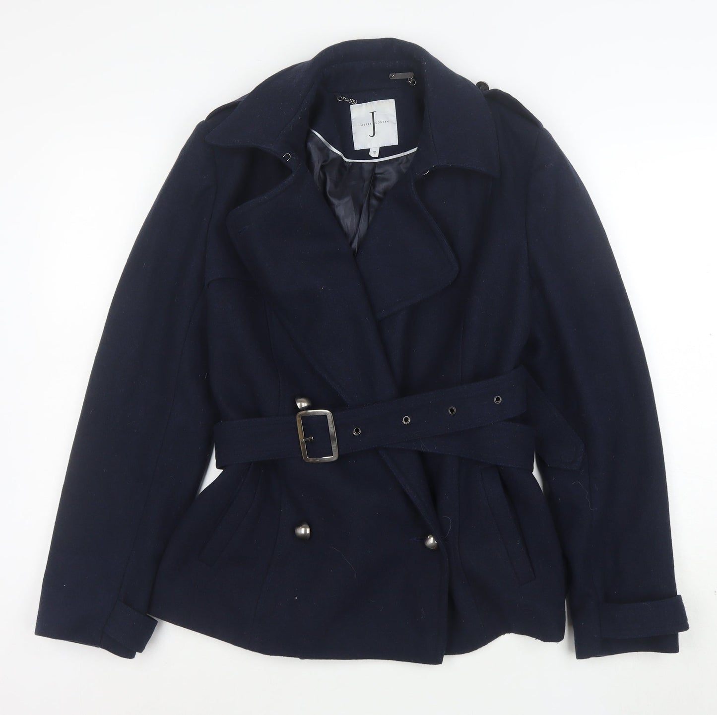 Jasper Conran Women's Blue Wool Belted Trench Coat Size 12