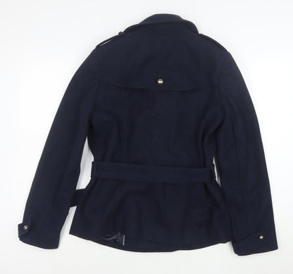 Jasper Conran Women's Blue Wool Belted Trench Coat Size 12
