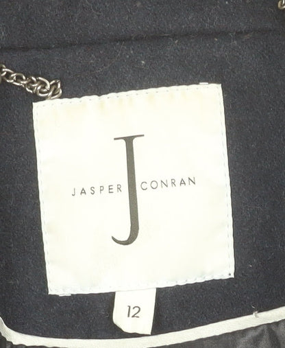 Jasper Conran Women's Blue Wool Belted Trench Coat Size 12