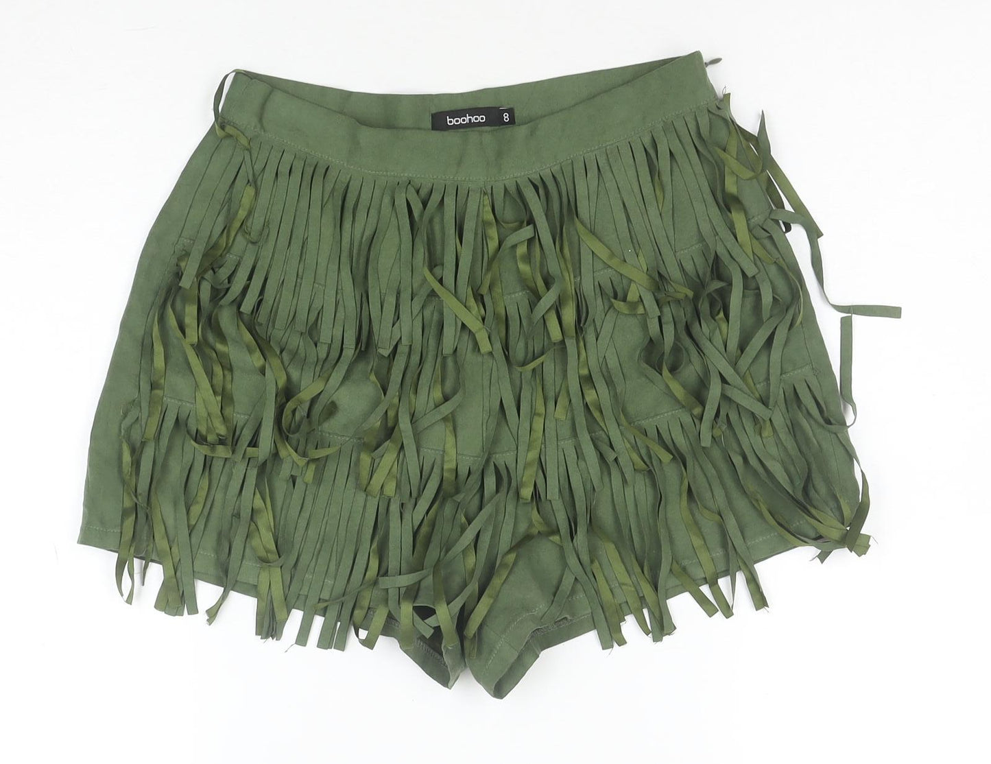 Boohoo Women Green Cropped Fringe Strapless Top Size 8