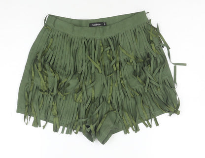Boohoo Women Green Cropped Fringe Strapless Top Size 8