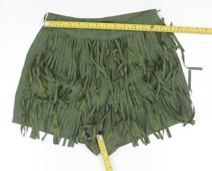 Boohoo Women Green Cropped Fringe Strapless Top Size 8