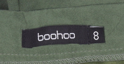 Boohoo Women Green Cropped Fringe Strapless Top Size 8