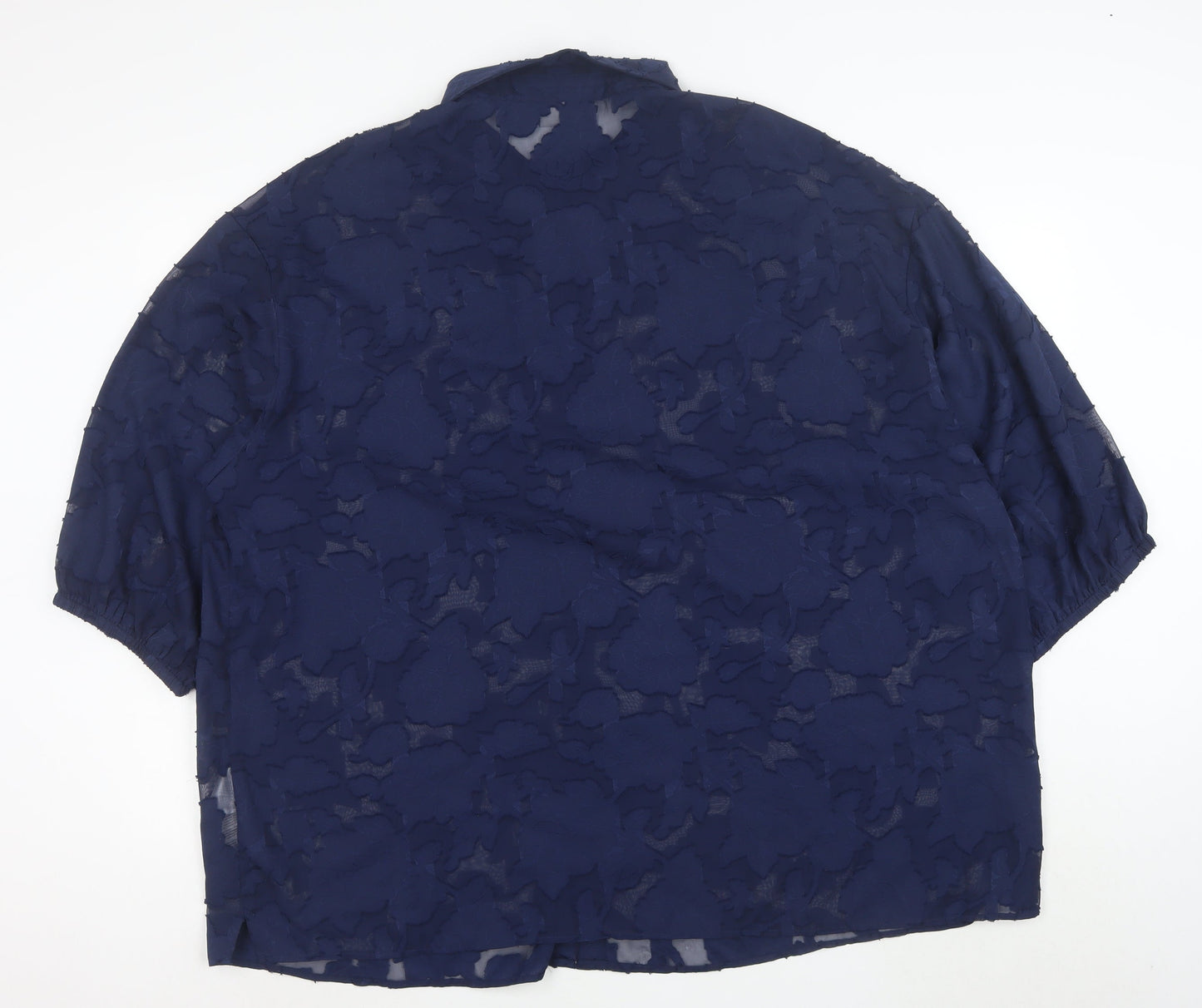 ONLY CARMAKOMA Women's Blue Sheer Floral Button-Up Blouse Size S