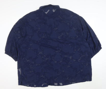 ONLY CARMAKOMA Women's Blue Sheer Floral Button-Up Blouse Size S