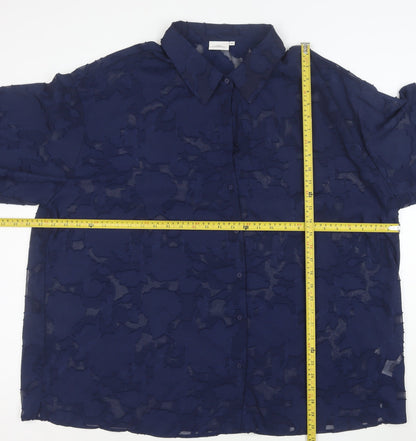 ONLY CARMAKOMA Women's Blue Sheer Floral Button-Up Blouse Size S