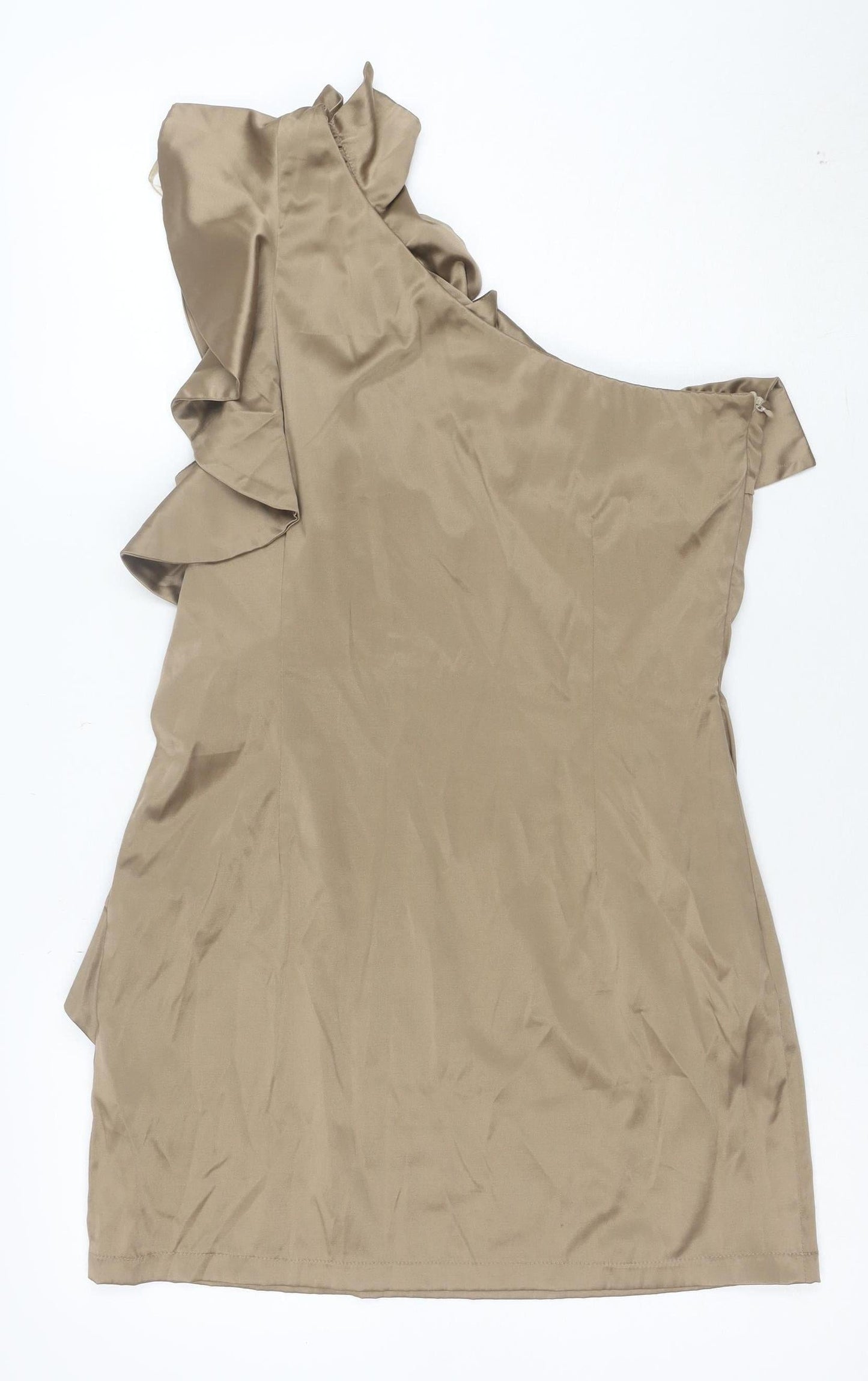 Lilia Women’s Beige One Shoulder Ruffle Bodycon Dress Size 16