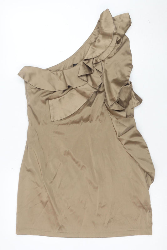 Lilia Women’s Beige One Shoulder Ruffle Bodycon Dress Size 16