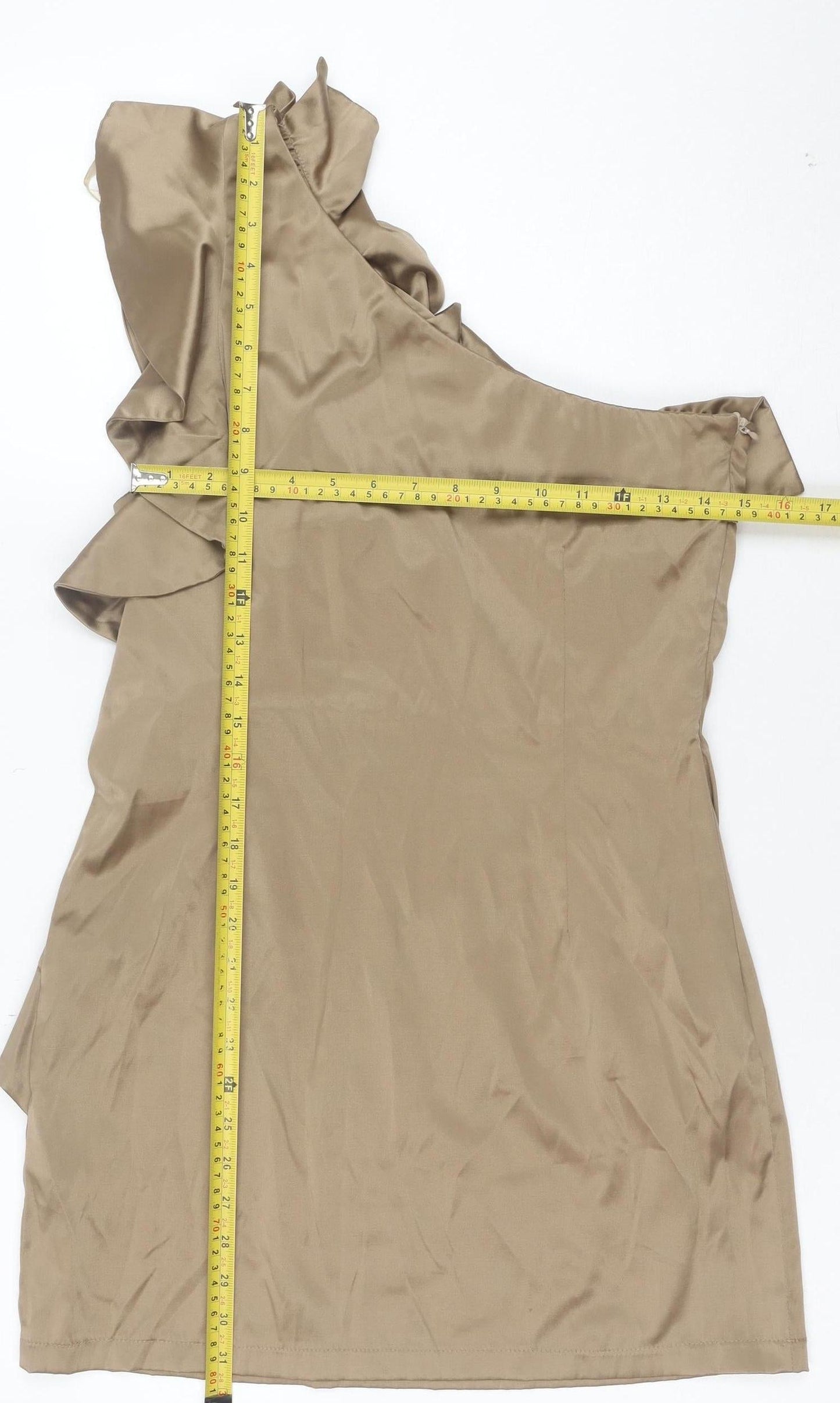 Lilia Women’s Beige One Shoulder Ruffle Bodycon Dress Size 16