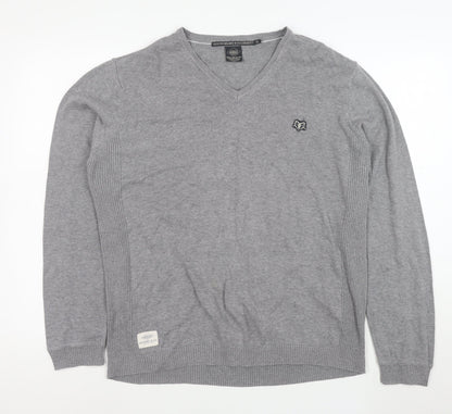 Holmes & Co Men's Grey XL V-Neck Cotton Pullover Jumper