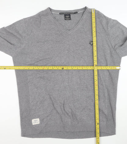 Holmes & Co Men's Grey XL V-Neck Cotton Pullover Jumper
