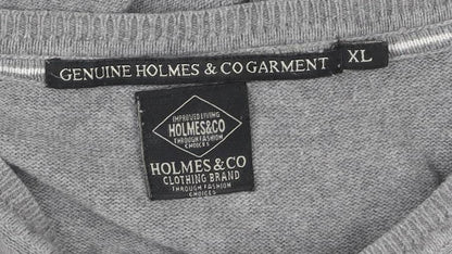 Holmes & Co Men's Grey XL V-Neck Cotton Pullover Jumper
