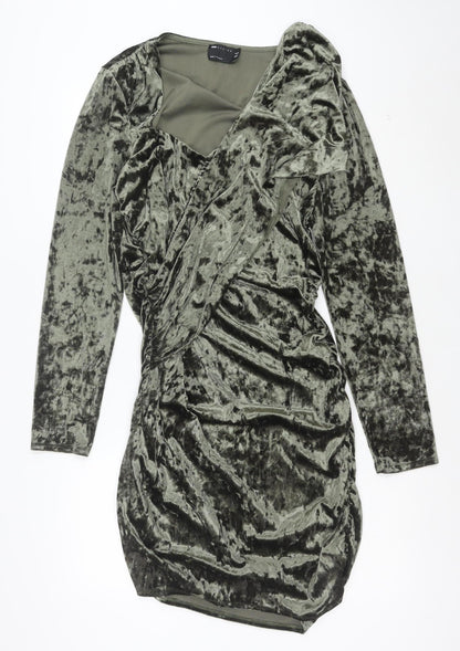 ASOS Women’s Green Velvet Bodycon Dress Size 16 Long Sleeve Partywear