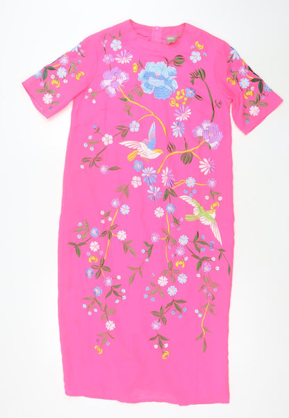 ASOS Women Pink Embroidered Floral Midi Sheath Dress Size 6