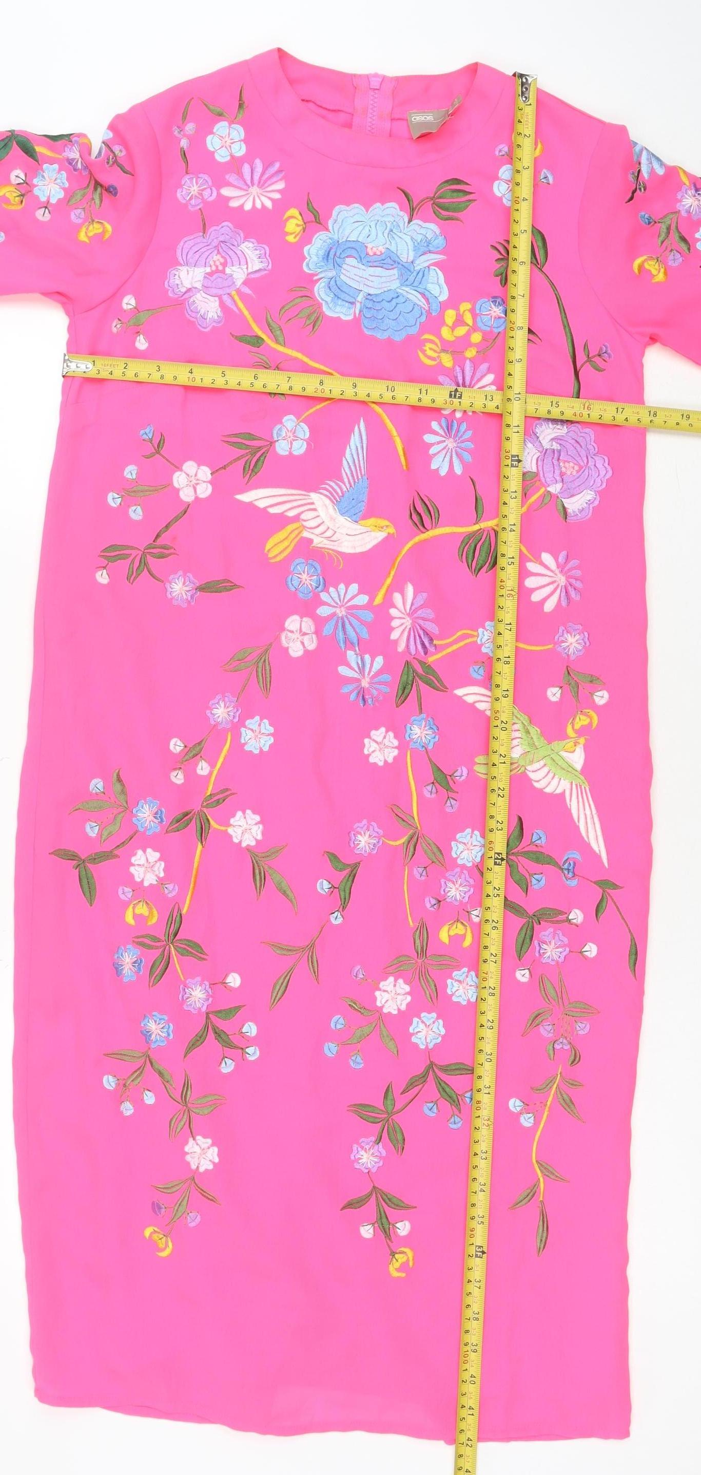ASOS Women Pink Embroidered Floral Midi Sheath Dress Size 6