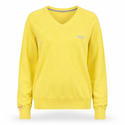 Superdry Womens Yellow V-Neck Cotton Pullover Jumper M