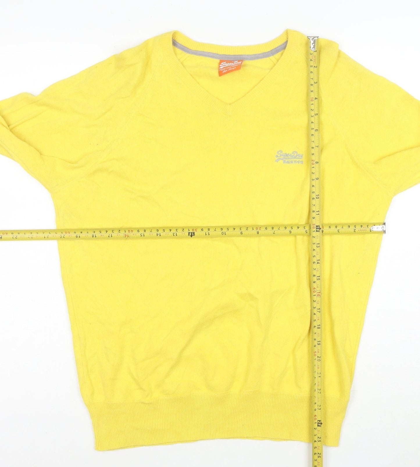 Superdry Womens Yellow V-Neck Cotton Pullover Jumper M