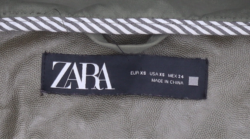 Zara Women’s Green XS Hooded Snap Front Rain Coat