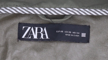 Zara Women’s Green XS Hooded Snap Front Rain Coat