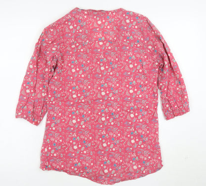 Pachamama Women’s Pink Floral Cotton 3/4 Sleeve V-Neck Tunic Blouse Size L