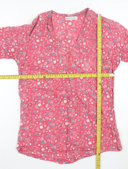 Pachamama Women’s Pink Floral Cotton 3/4 Sleeve V-Neck Tunic Blouse Size L