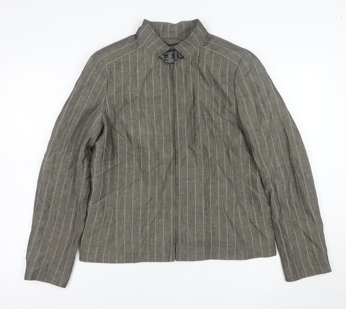 Episode Women's Grey Striped Linen Blend Zip Jacket Size 10