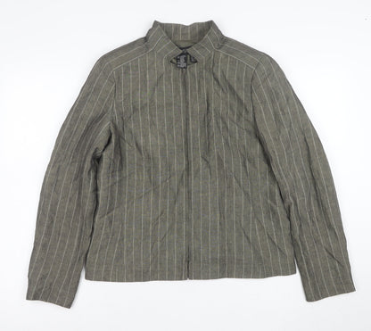 Episode Women's Grey Striped Linen Blend Zip Jacket Size 10