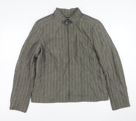 Episode Women's Grey Striped Linen Blend Zip Jacket Size 10
