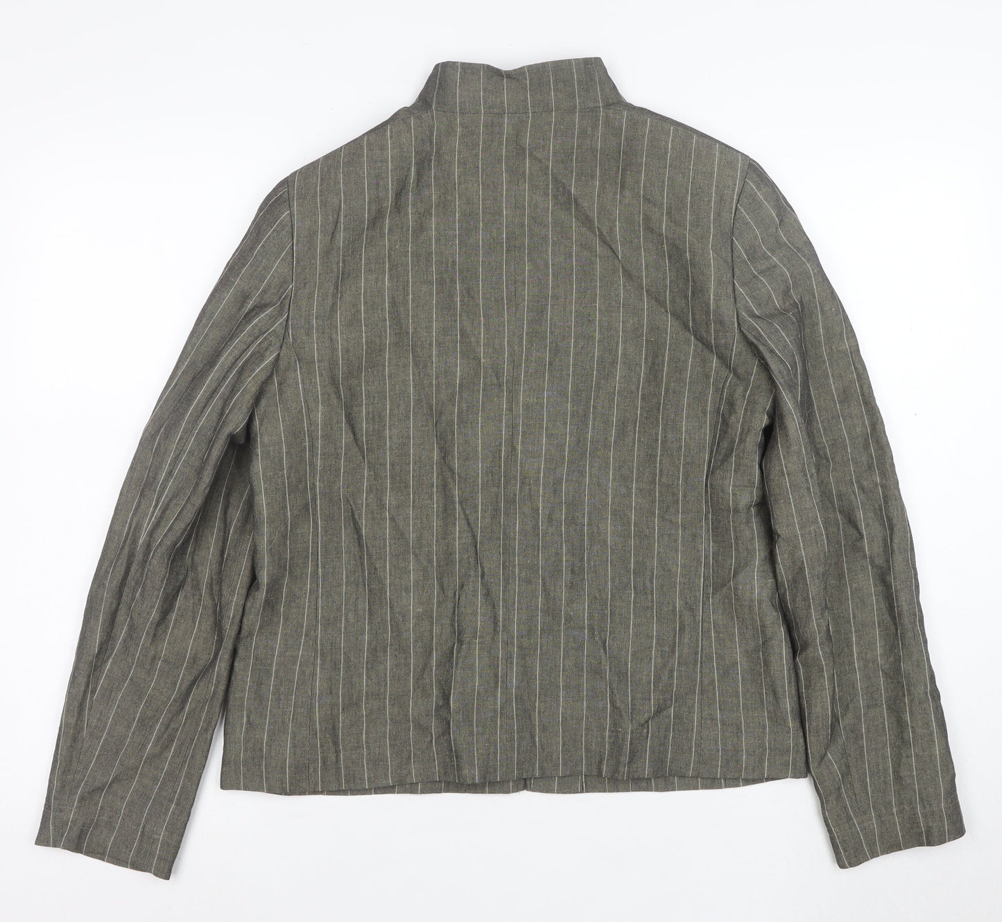Episode Women's Grey Striped Linen Blend Zip Jacket Size 10