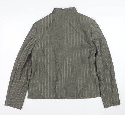 Episode Women's Grey Striped Linen Blend Zip Jacket Size 10