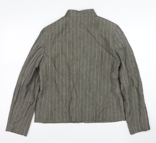 Episode Women's Grey Striped Linen Blend Zip Jacket Size 10