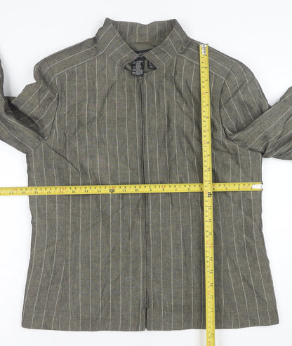 Episode Women's Grey Striped Linen Blend Zip Jacket Size 10
