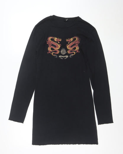 Urban Outfitters Women's Black Dragon Long Sleeve T-Shirt Dress M