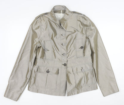 Cino Women Beige Military Style Buttoned Mid-Length Jacket L