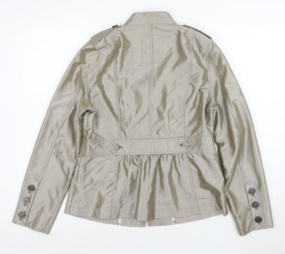 Cino Women Beige Military Style Buttoned Mid-Length Jacket L