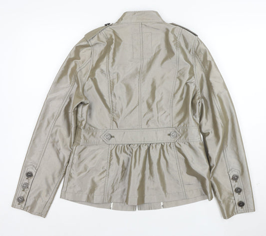 Cino Women Beige Military Style Buttoned Mid-Length Jacket L
