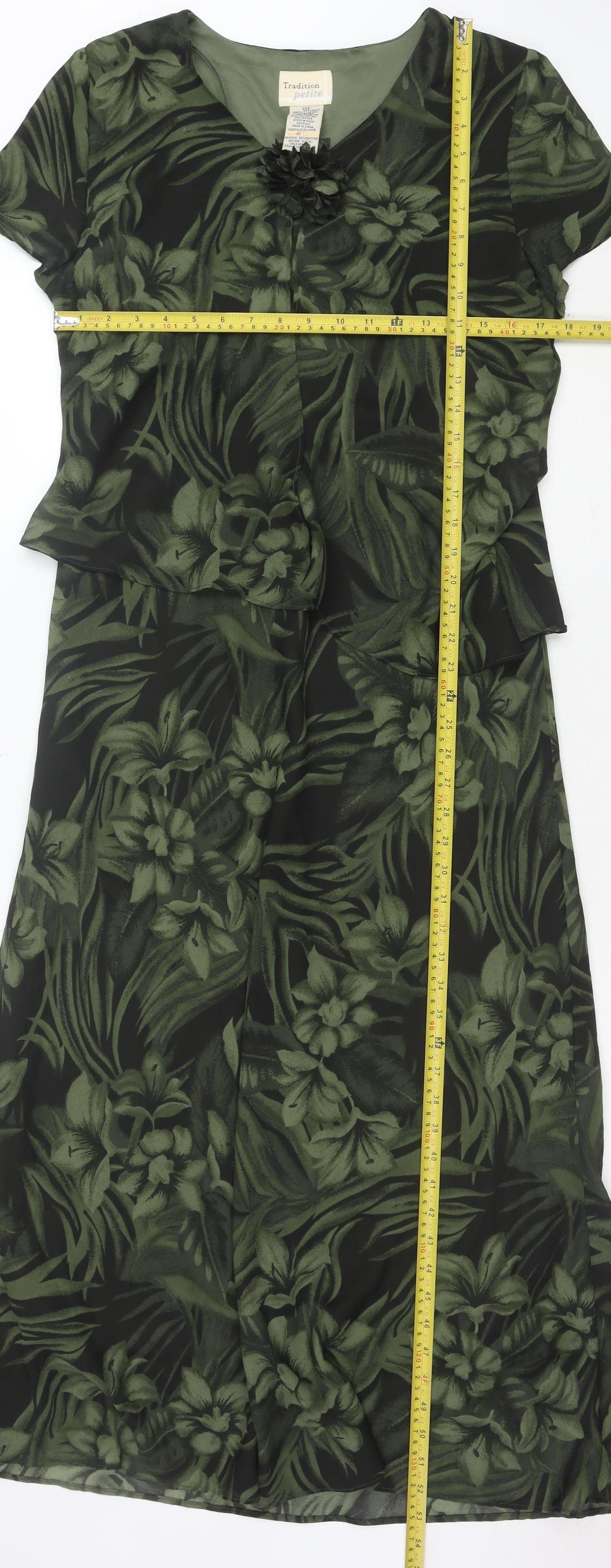 Tradition Petite Women’s Green Floral Sheath Dress Size 10