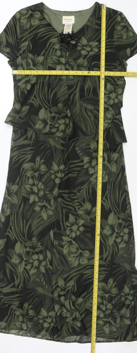 Tradition Petite Women’s Green Floral Sheath Dress Size 10