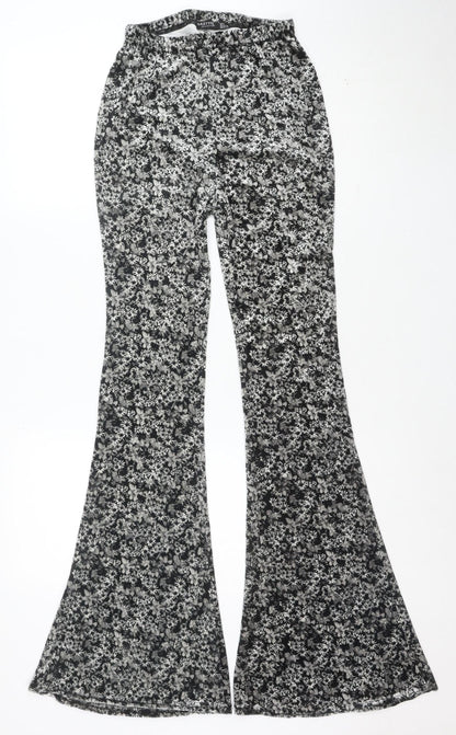 Nasty Gal Women's Black Floral Flared Jersey Trousers Size 6