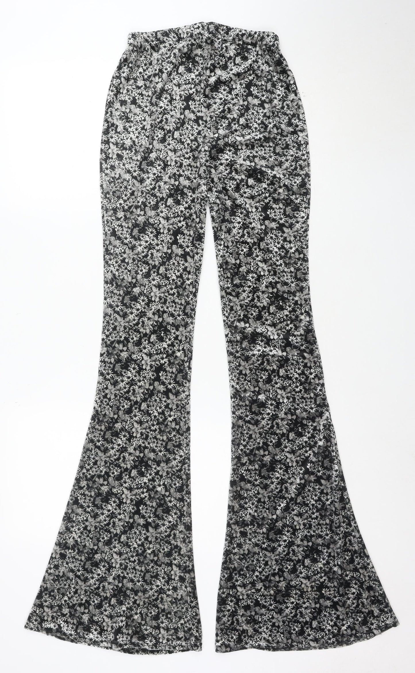 Nasty Gal Women's Black Floral Flared Jersey Trousers Size 6