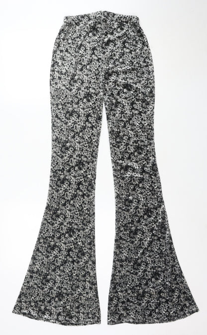 Nasty Gal Women's Black Floral Flared Jersey Trousers Size 6