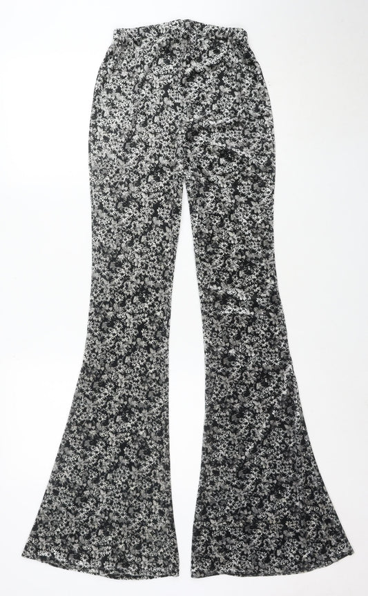 Nasty Gal Women's Black Floral Flared Jersey Trousers Size 6