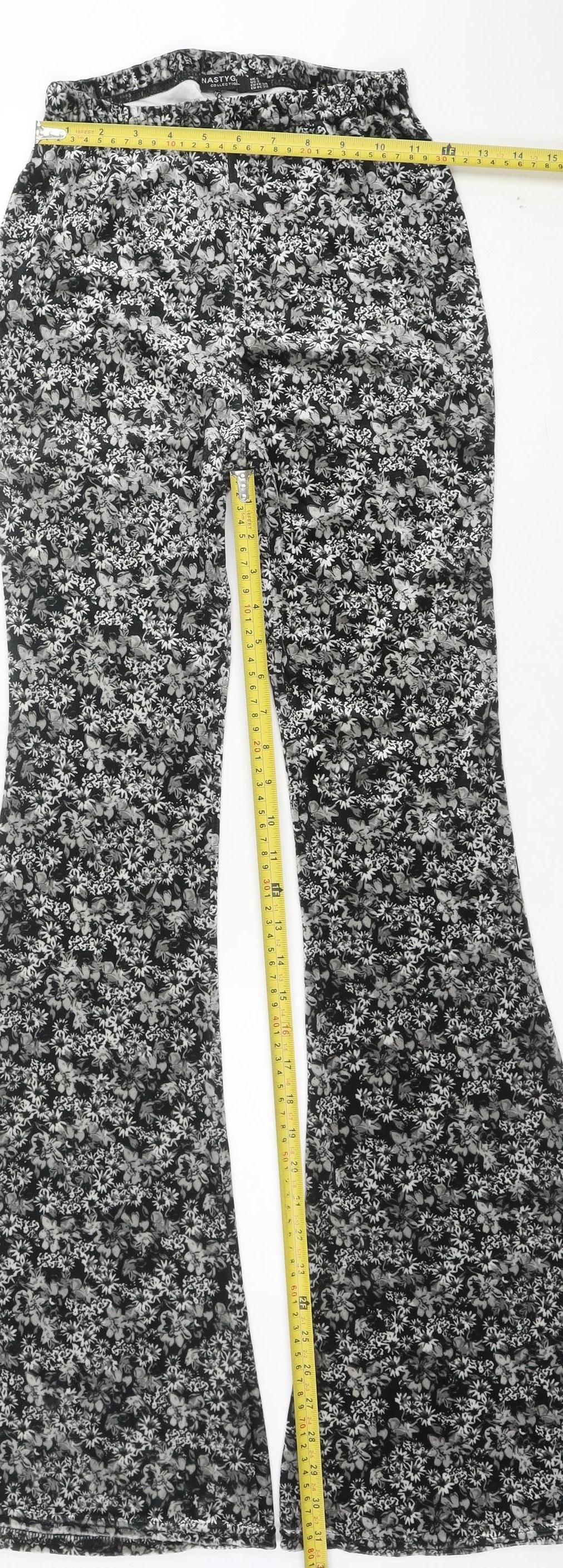 Nasty Gal Women's Black Floral Flared Jersey Trousers Size 6