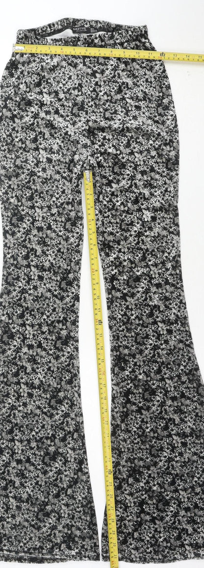Nasty Gal Women's Black Floral Flared Jersey Trousers Size 6