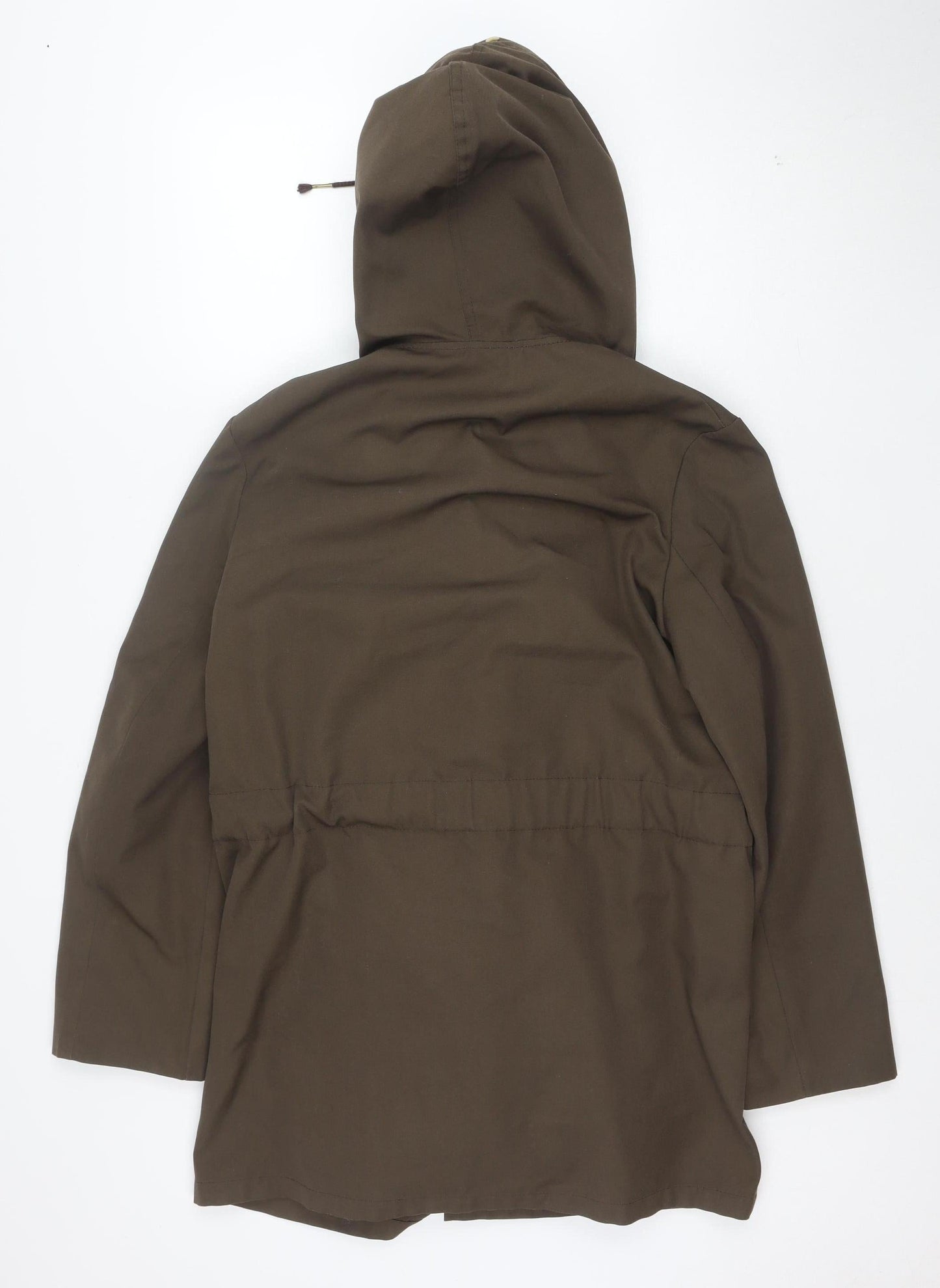 Ploucquet Womens Brown Hooded Belted Parka Jacket Size 14 Cotton Blend
