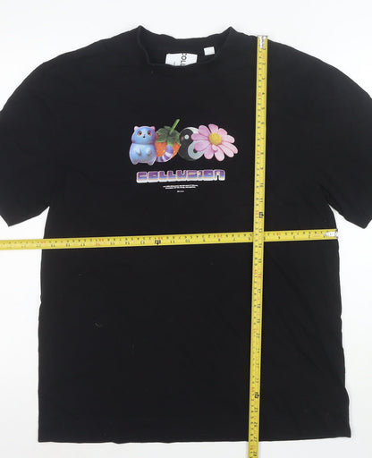 Collusion Women's Black Graphic Cotton T-Shirt Medium Short Sleeve