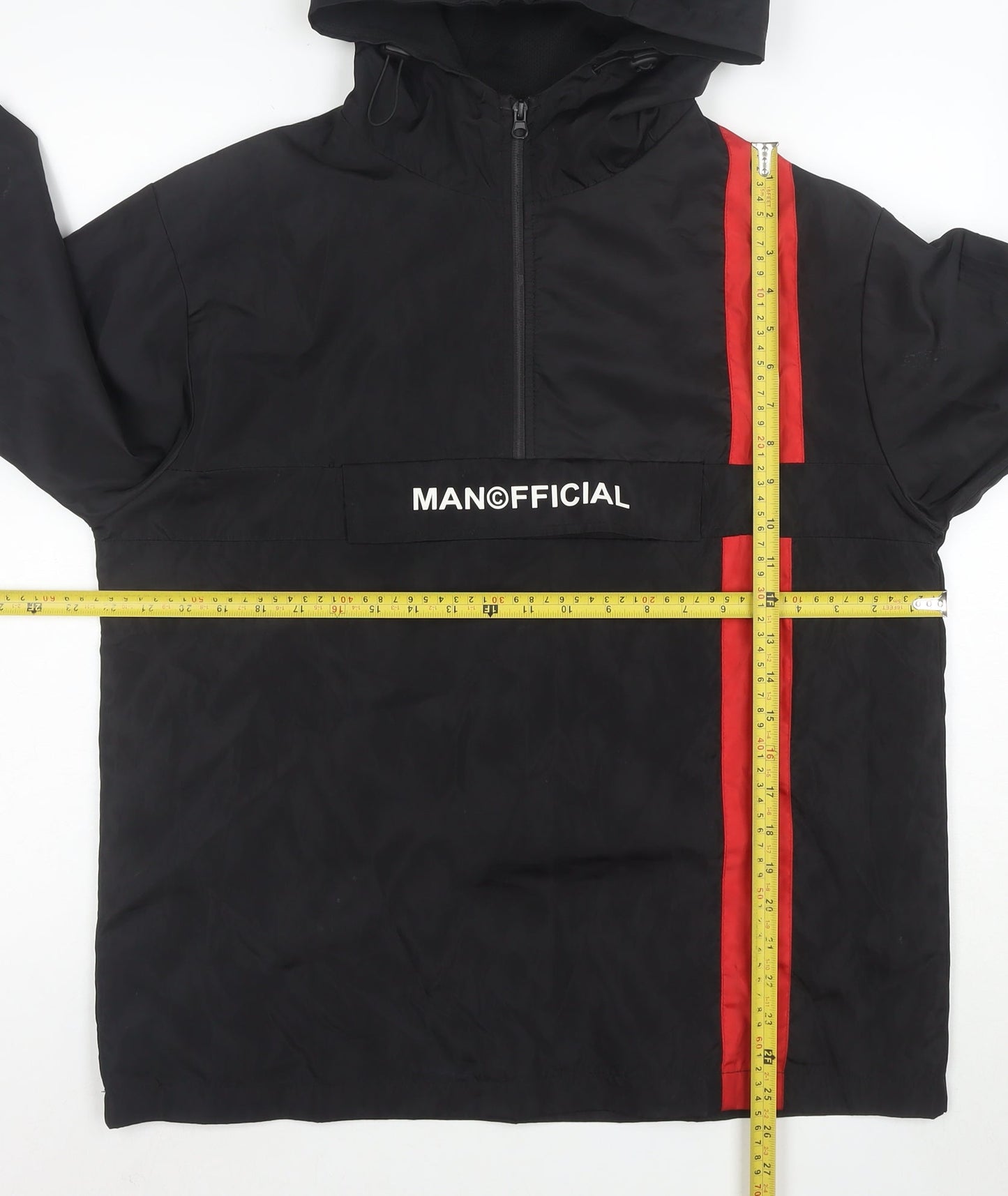 BoohooMAN Men's Black Red Hooded Anorak Jacket Size M Polyester