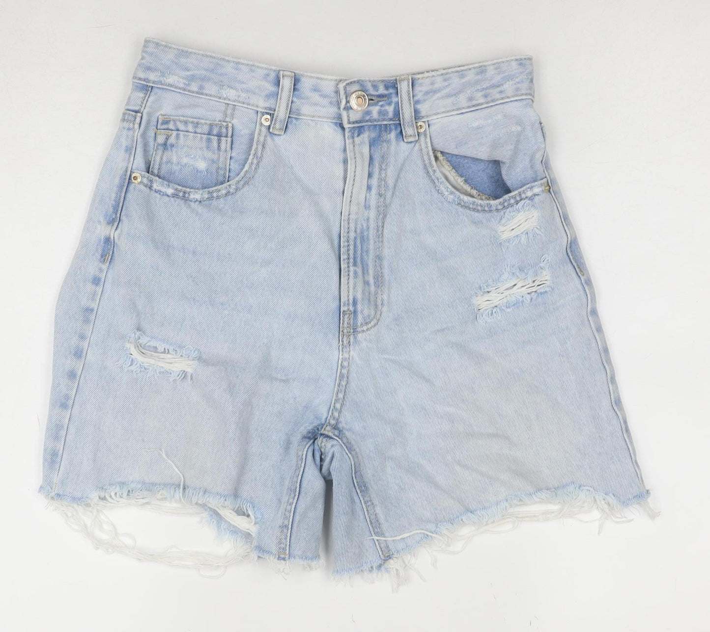 Stradivarius Women Blue Size 8 High Rise Cut-Off Denim Shorts