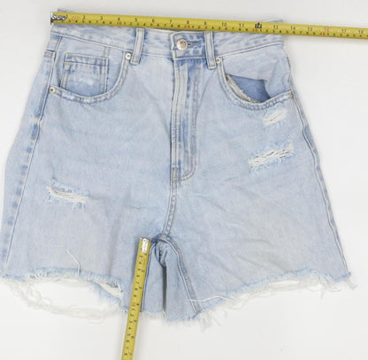 Stradivarius Women Blue Size 8 High Rise Cut-Off Denim Shorts